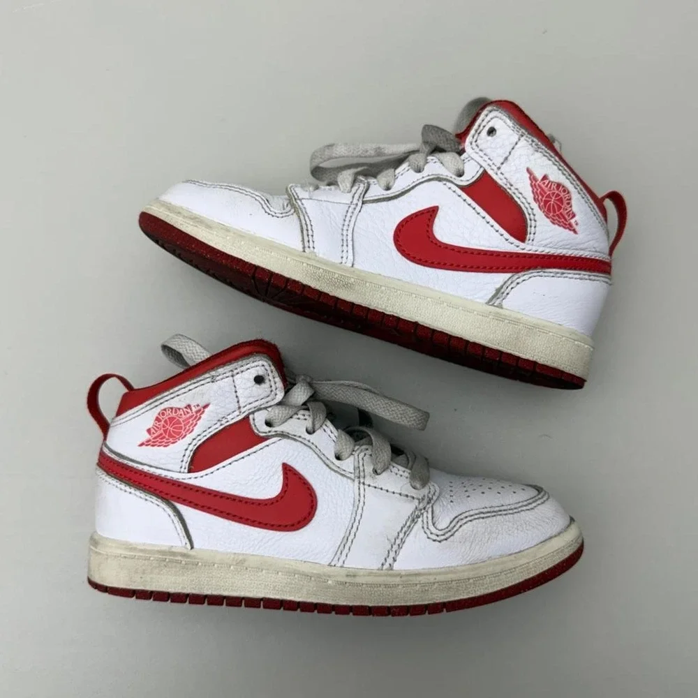 Nike Jordan 1 Mid white dune red Kids Sneakers Size US 13C